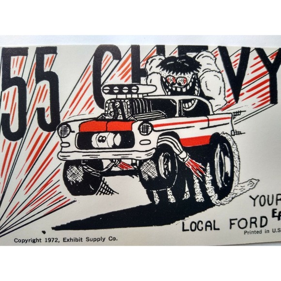 Hot Rod Postcard 55 Chevy Sports Car Surf Beatnik Monster Racing Coin-Op Card - Picture 1 of 3